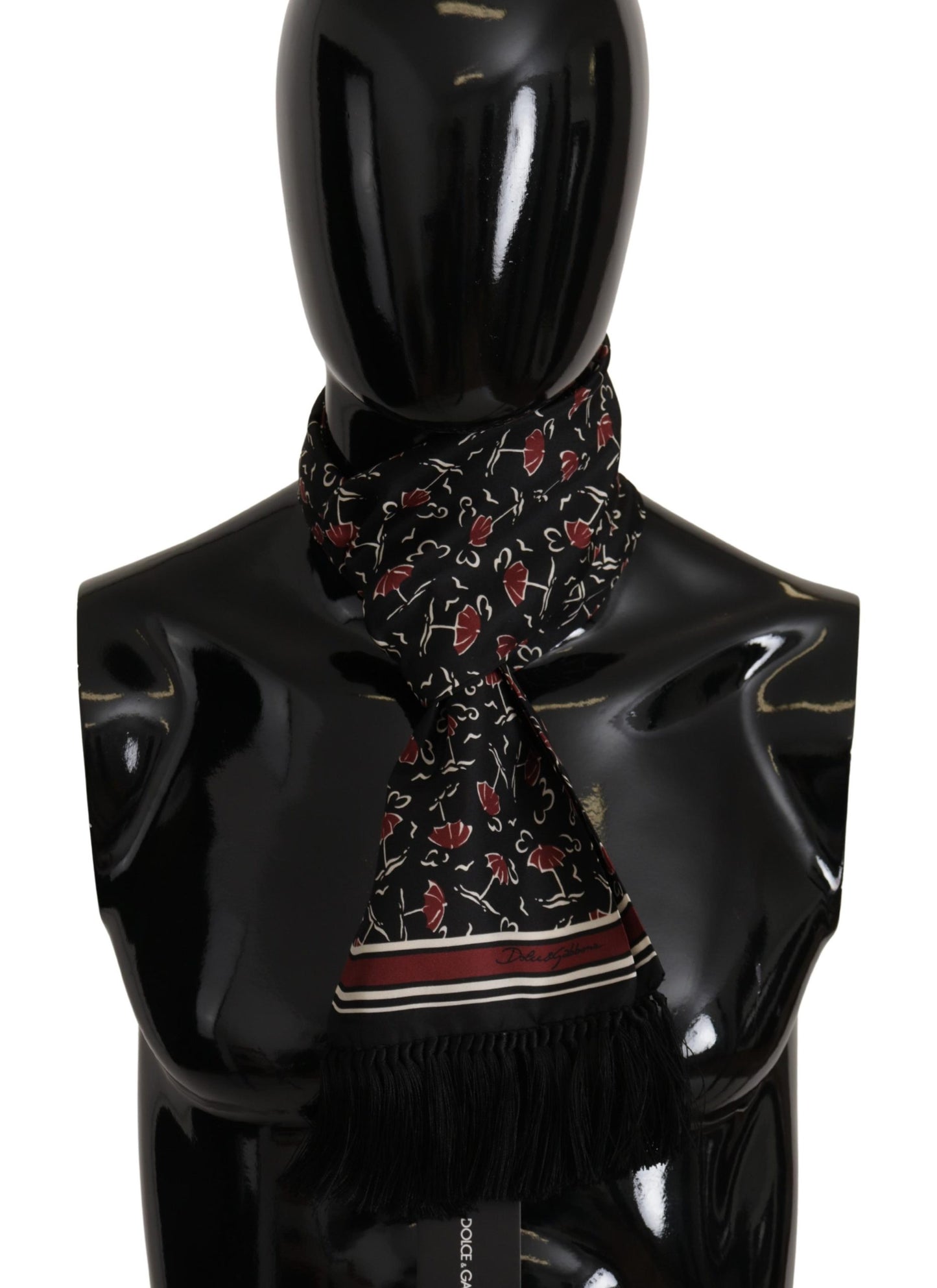 Dolce & Gabbana Black Red Umbrellas Patterned Shawl Fringe Scarf - DEA STILOSA MILANO