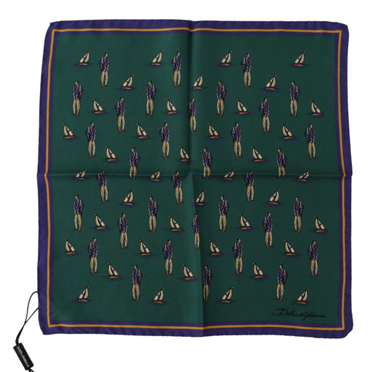 Dolce & Gabbana Green Printed DG Logo Mens Square Handkerchief Scarf - DEA STILOSA MILANO
