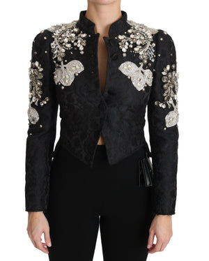 Dolce & Gabbana Black Jacquard Crystal Floral Jacket - DEA STILOSA MILANO