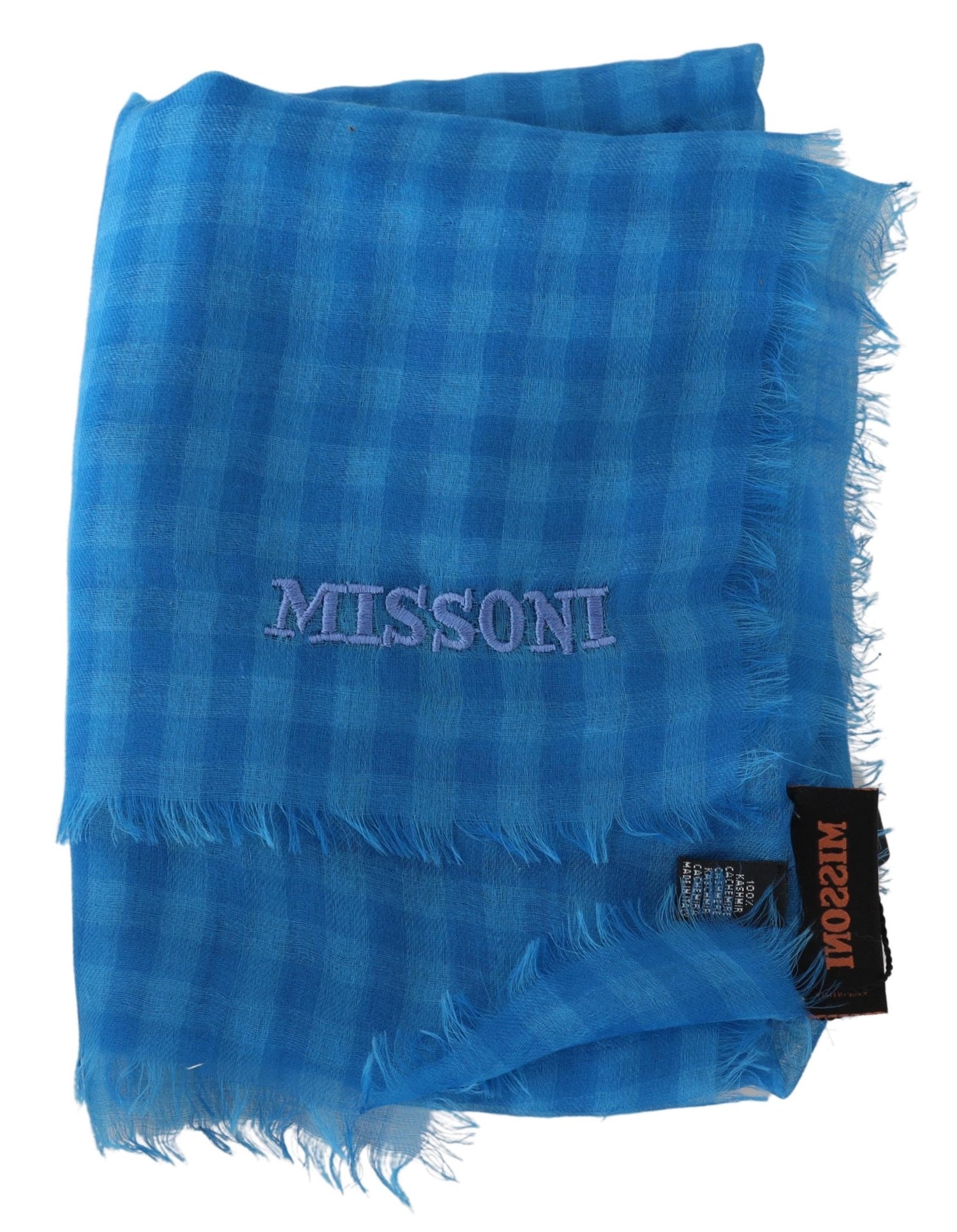 Missoni Blue Checkered Cashmere Unisex Wrap Fringes Scarf - DEA STILOSA MILANO