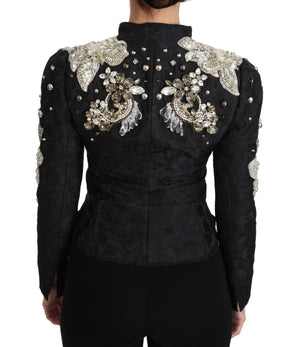 Dolce & Gabbana Black Jacquard Crystal Floral Jacket - DEA STILOSA MILANO