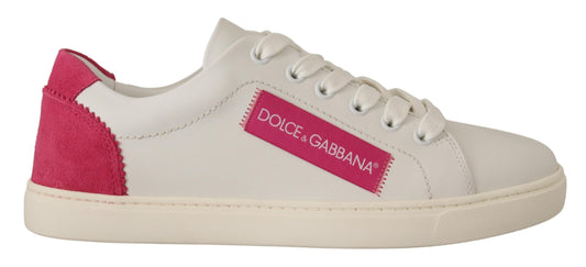 Dolce & Gabbana White Pink Leather Low Top Sneakers Womens Shoes - DEA STILOSA MILANO