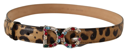 Dolce & Gabbana Brown Leopard Leather DG Crystals Buckle Belt - DEA STILOSA MILANO
