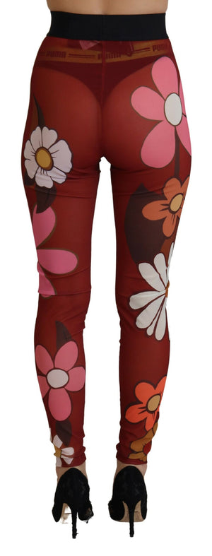 Dolce & Gabbana Red Floral Leggings Stretch Waist Pants - DEA STILOSA MILANO