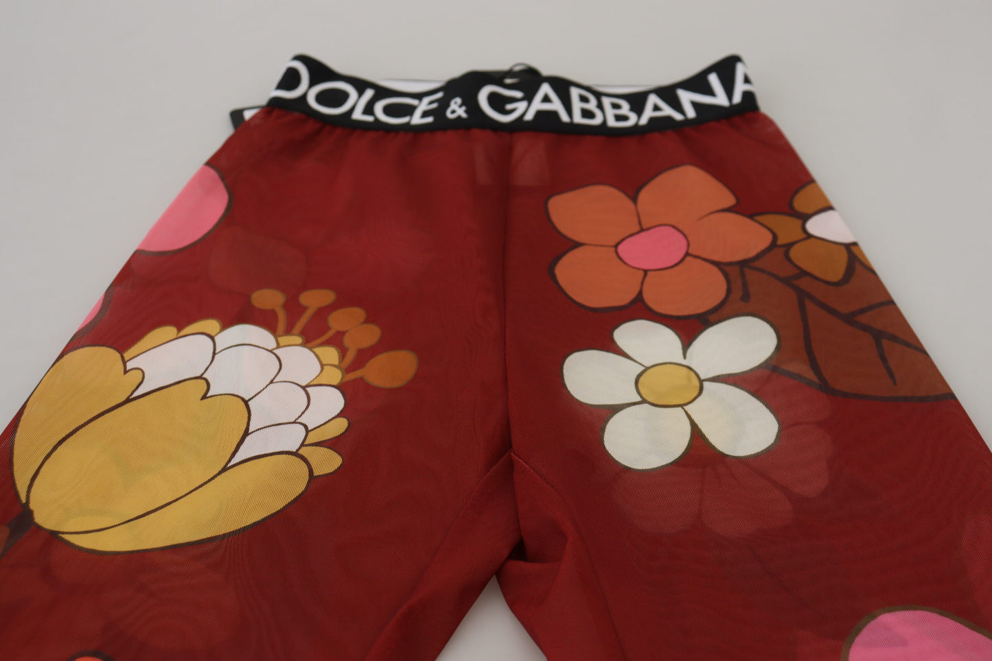 Dolce & Gabbana Red Floral Leggings Stretch Waist Pants - DEA STILOSA MILANO