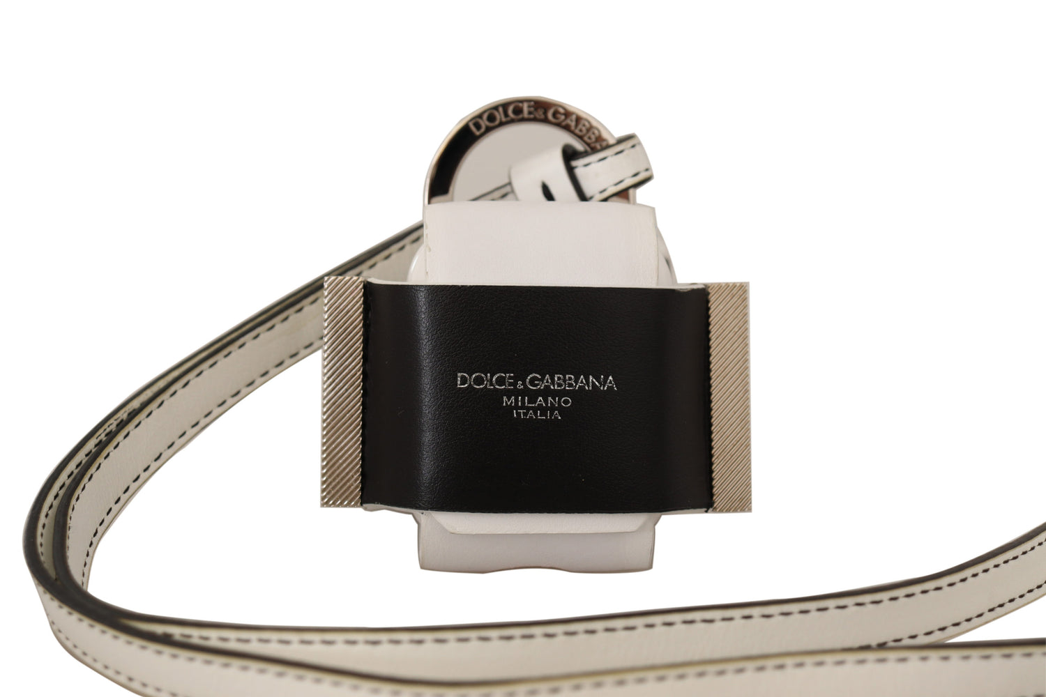 Dolce & Gabbana White Black Leather Strap Silver Metal Logo Airpods Case - DEA STILOSA MILANO