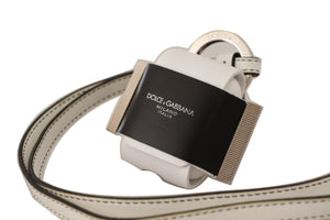 Dolce & Gabbana White Black Leather Strap Silver Metal Logo Airpods Case - DEA STILOSA MILANO