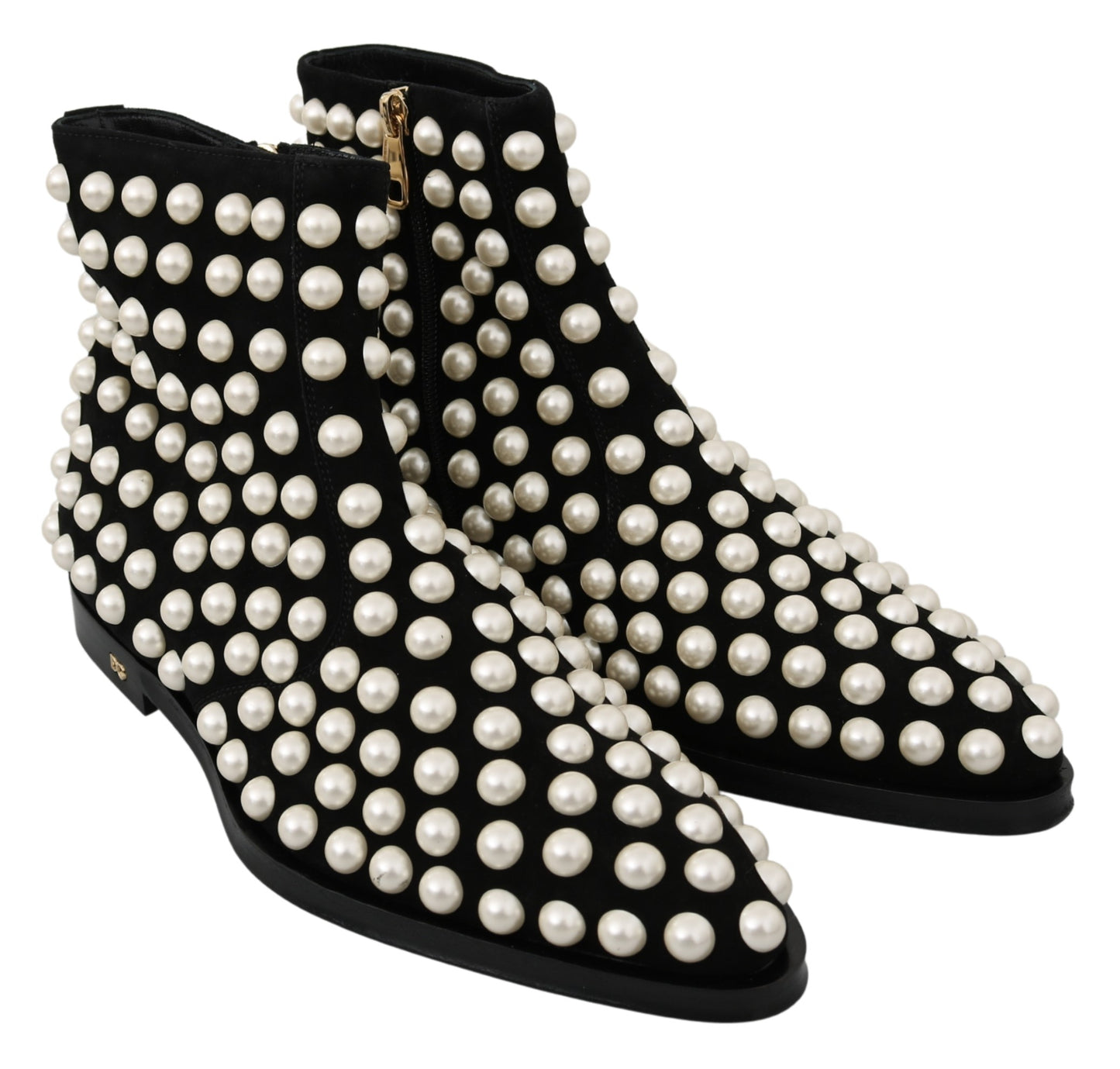Dolce & Gabbana Black Suede Pearl Studs Boots Shoes - DEA STILOSA MILANO