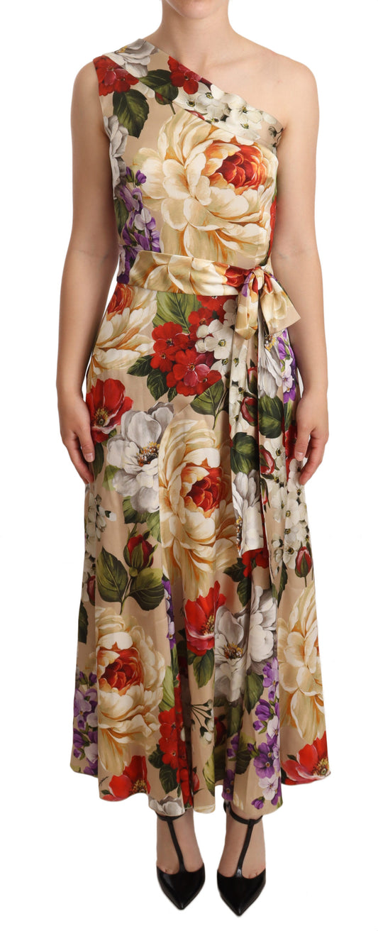 Dolce & Gabbana Beige One Shoulder Floral Mid Length Dress - DEA STILOSA MILANO