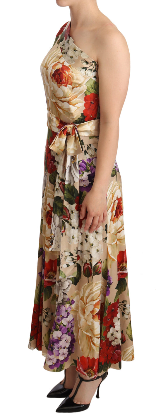 Dolce & Gabbana Beige One Shoulder Floral Mid Length Dress - DEA STILOSA MILANO