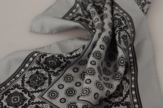 Dolce & Gabbana Grey Patterned Square Mens Handkerchief Silk Scarf - DEA STILOSA MILANO