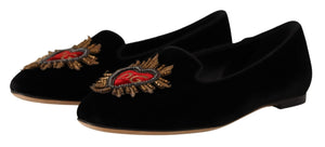 Dolce & Gabbana Black DG Sacred Heart Patch Slip On Flat Shoes - DEA STILOSA MILANO