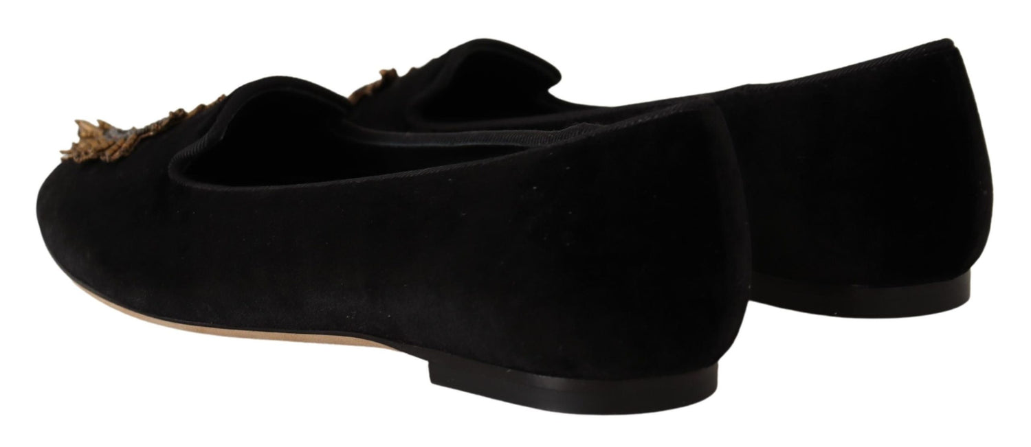 Dolce & Gabbana Black DG Sacred Heart Patch Slip On Flat Shoes - DEA STILOSA MILANO
