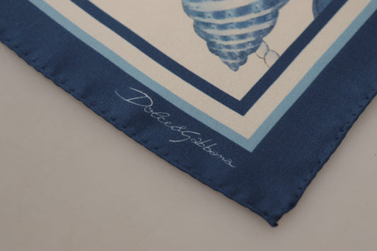 Dolce & Gabbana White Blue Shells Print Square Handkerchief Scarf - DEA STILOSA MILANO