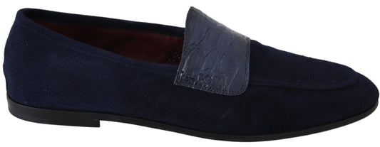 Dolce & Gabbana Blue Suede Caiman Loafers Slippers Shoes - DEA STILOSA MILANO