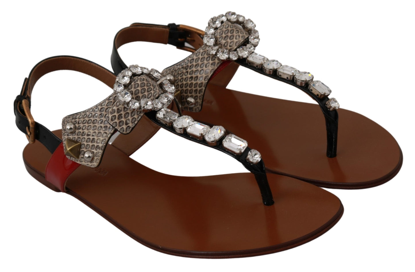 Dolce & Gabbana Leather Ayers Crystal Sandals Flip Flops Shoes - DEA STILOSA MILANO