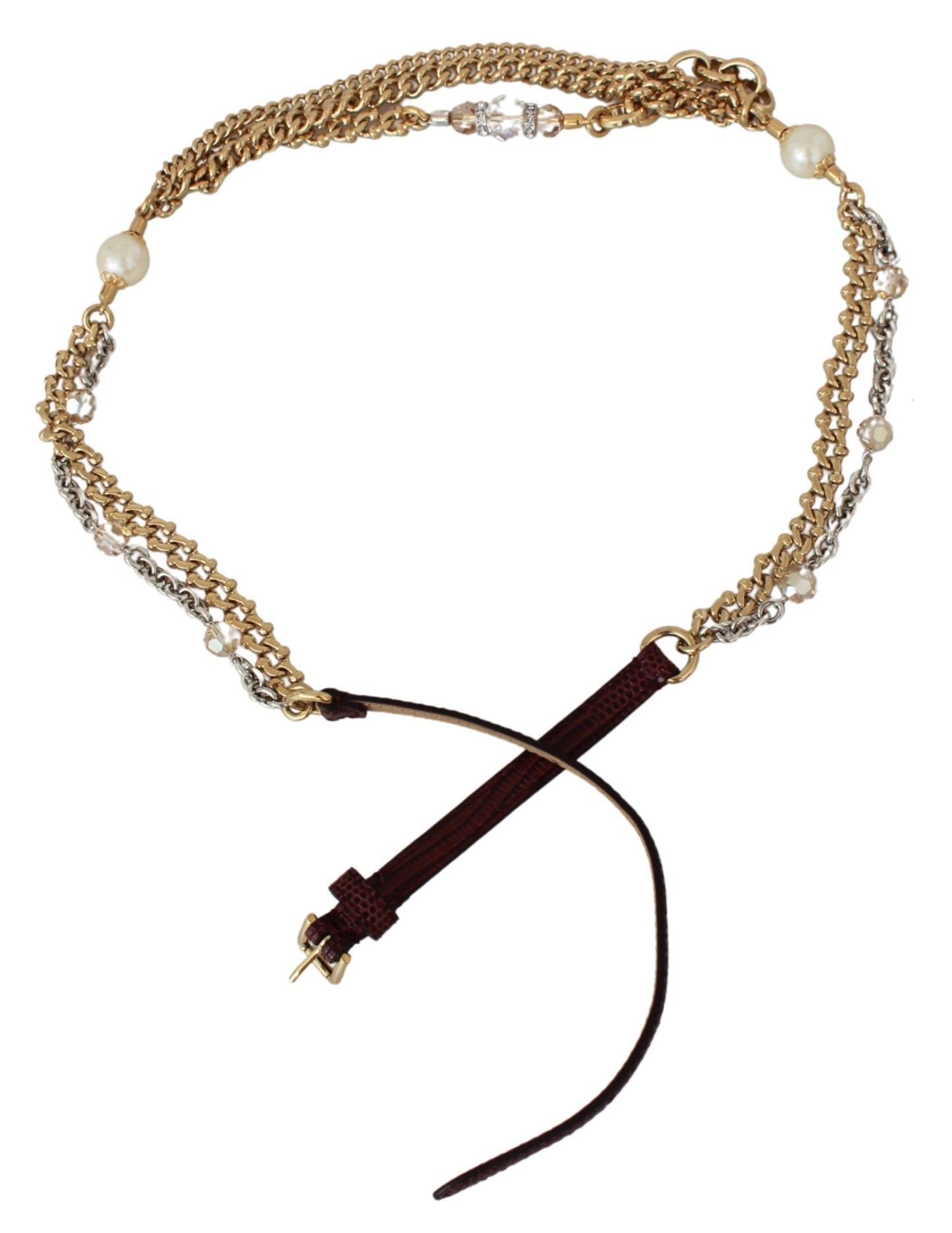 Dolce & Gabbana Purple Leather Gold Chain Crystal Waist Belt - DEA STILOSA MILANO