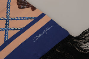 Dolce & Gabbana Multicolor Seashell Patterned DG Logo Shawl Fringe Silk Scarf - DEA STILOSA MILANO