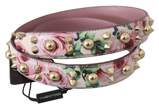 Dolce & Gabbana Pink Floral Leather Stud Accessory Shoulder Strap - DEA STILOSA MILANO