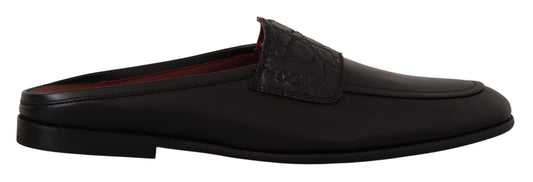 Dolce & Gabbana Black Leather Caiman Sandals Slides Slip Shoes - DEA STILOSA MILANO