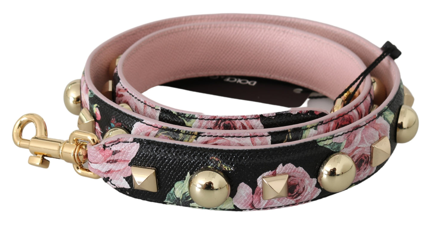 Dolce & Gabbana Pink Floral Leather Stud Accessory Shoulder Strap - DEA STILOSA MILANO
