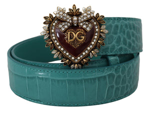 Dolce & Gabbana Blue Leather Gold DEVOTION Heart Buckle Belt - DEA STILOSA MILANO