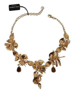 Dolce & Gabbana Gold Brass Floral Sicily Crystal Statement Necklace - DEA STILOSA MILANO