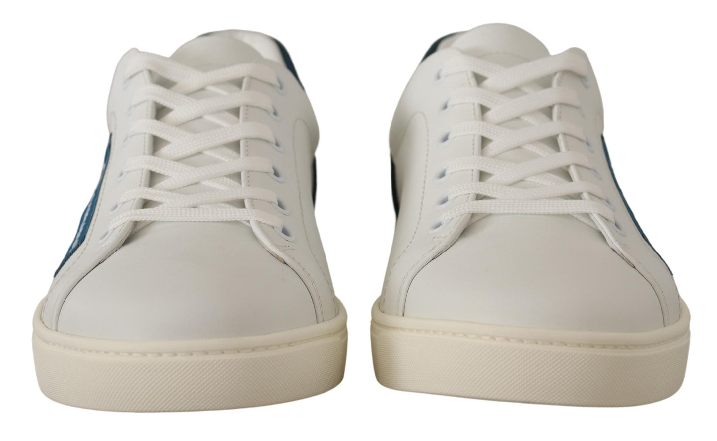 Dolce & Gabbana White Blue Leather Low Top Sneakers - DEA STILOSA MILANO