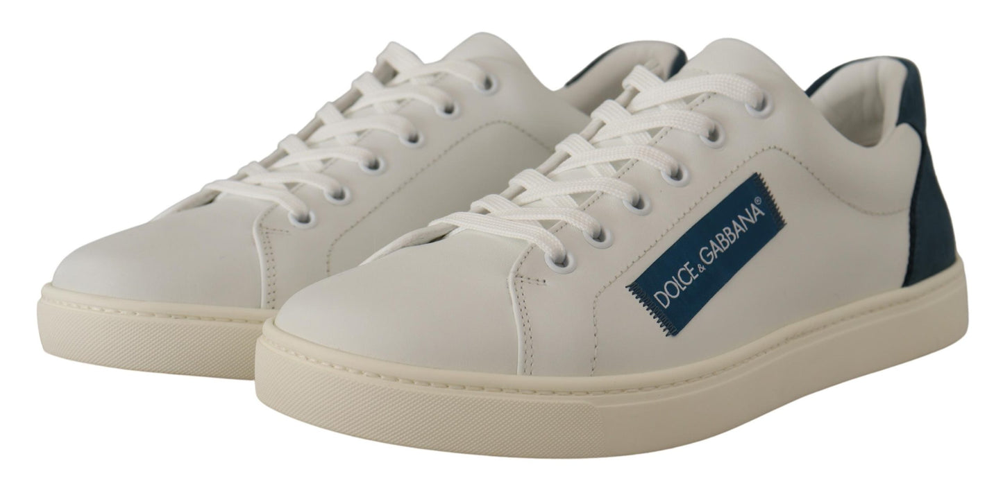 Dolce & Gabbana White Blue Leather Low Top Sneakers - DEA STILOSA MILANO