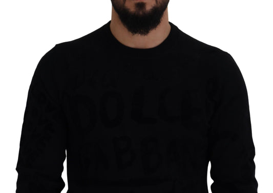 Dolce & Gabbana Black Wool Logo Pattern Crewneck Pullover Sweater - DEA STILOSA MILANO