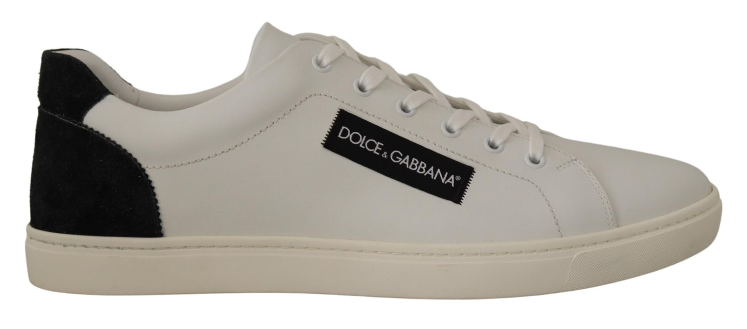 Dolce & Gabbana White Black Leather Low Shoes Sneakers - DEA STILOSA MILANO