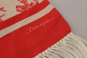 Dolce & Gabbana White Red Coral Print Shawl Wrap Fringe Scarf - DEA STILOSA MILANO