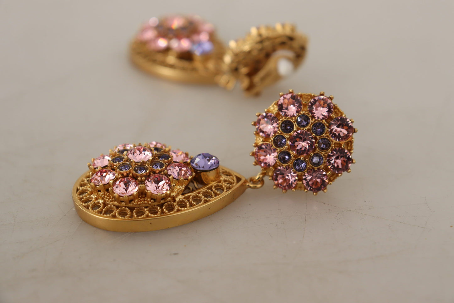 Dolce & Gabbana Gold Crystal DG SICILY Clip-on Jewelry Dangling Earrings - DEA STILOSA MILANO