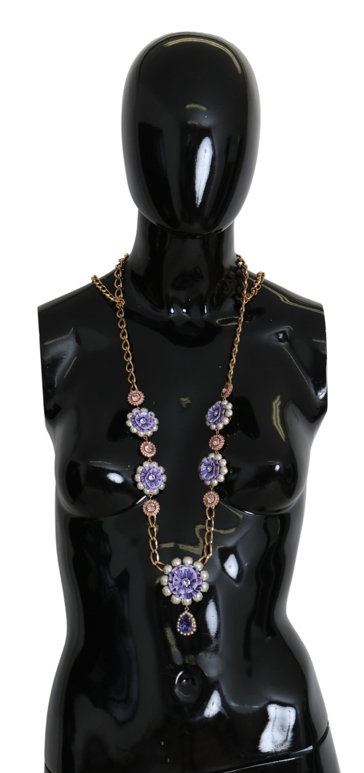 Dolce & Gabbana Gold Tone Floral Crystals Purple Embellished Necklace - DEA STILOSA MILANO