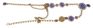 Dolce & Gabbana Gold Tone Floral Crystals Purple Embellished Necklace - DEA STILOSA MILANO