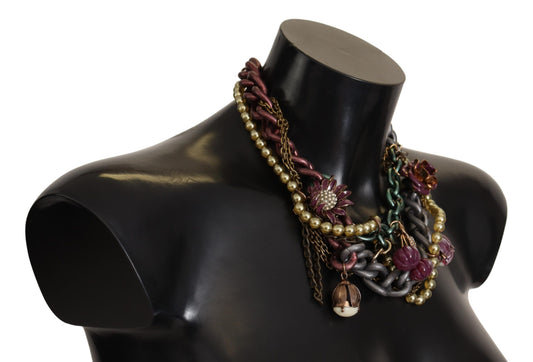 Dolce & Gabbana Gold Brass Sicily Floral Crystal Statement Necklace - DEA STILOSA MILANO