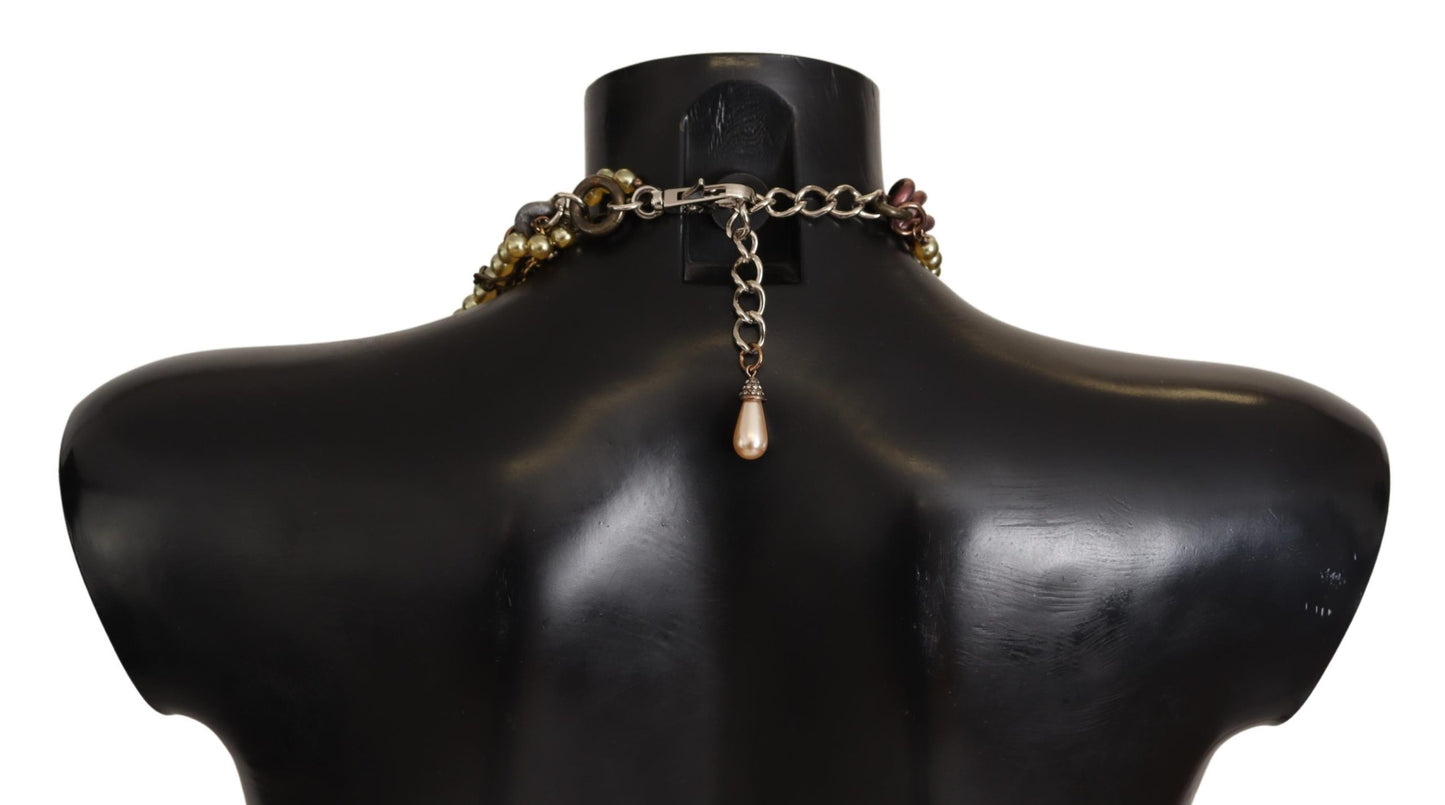 Dolce & Gabbana Gold Brass Sicily Floral Crystal Statement Necklace - DEA STILOSA MILANO