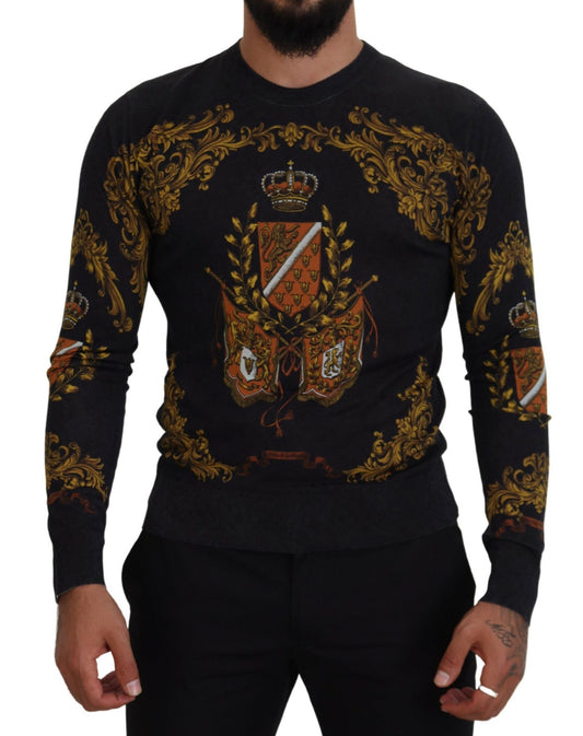 Dolce & Gabbana Gray Silk Baroque Medal Motive Sweater - DEA STILOSA MILANO