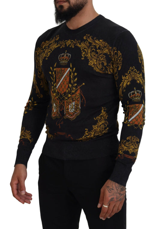 Dolce & Gabbana Gray Silk Baroque Medal Motive Sweater - DEA STILOSA MILANO