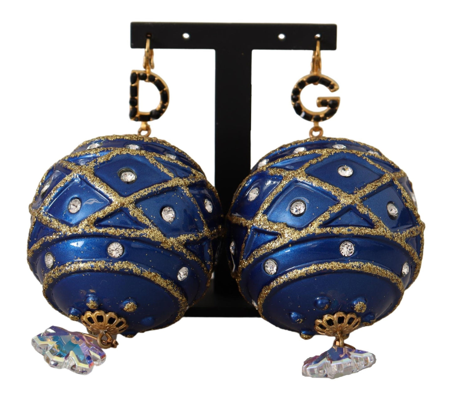 Dolce & Gabbana Blue Christmas Ball Crystal Hook Gold Brass Earrings - DEA STILOSA MILANO