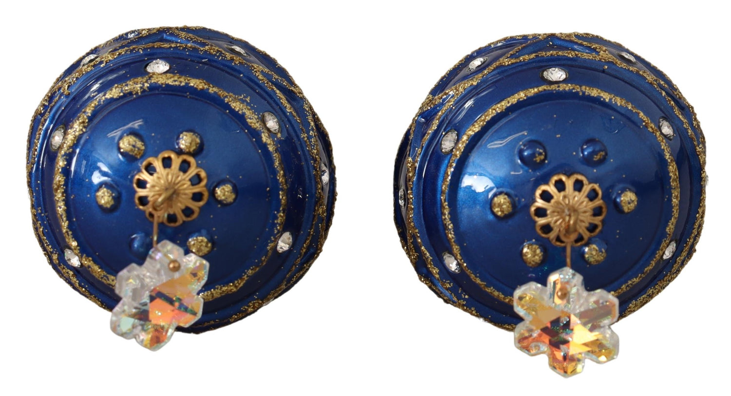 Dolce & Gabbana Blue Christmas Ball Crystal Hook Gold Brass Earrings - DEA STILOSA MILANO