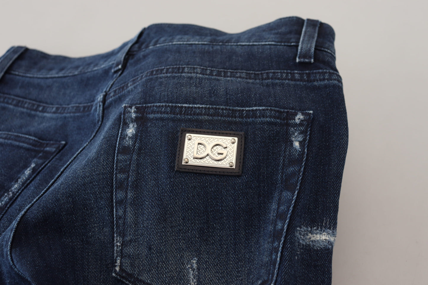 Dolce & Gabbana Blue Cotton Skinny Tattered Denim Jeans - DEA STILOSA MILANO