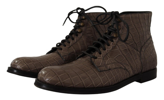 Dolce & Gabbana Gray Crocodile Leather Derby Boots - DEA STILOSA MILANO