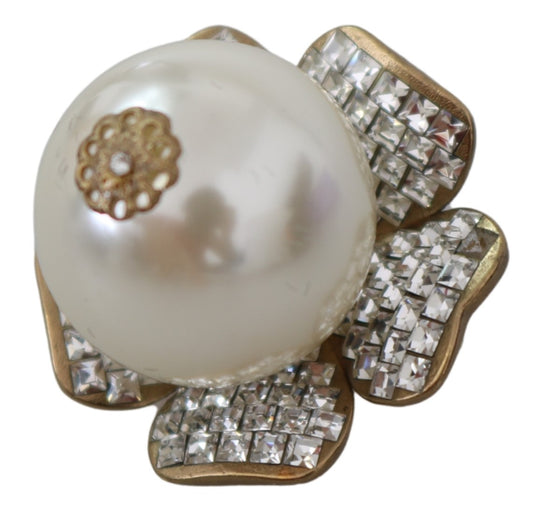 Dolce & Gabbana Gold Tone Maxi Faux Pearl Floral Clip-on Jewelry Earrings - DEA STILOSA MILANO