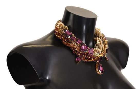 Dolce & Gabbana Gold Brass Sicily Purple Crystal Necklace - DEA STILOSA MILANO