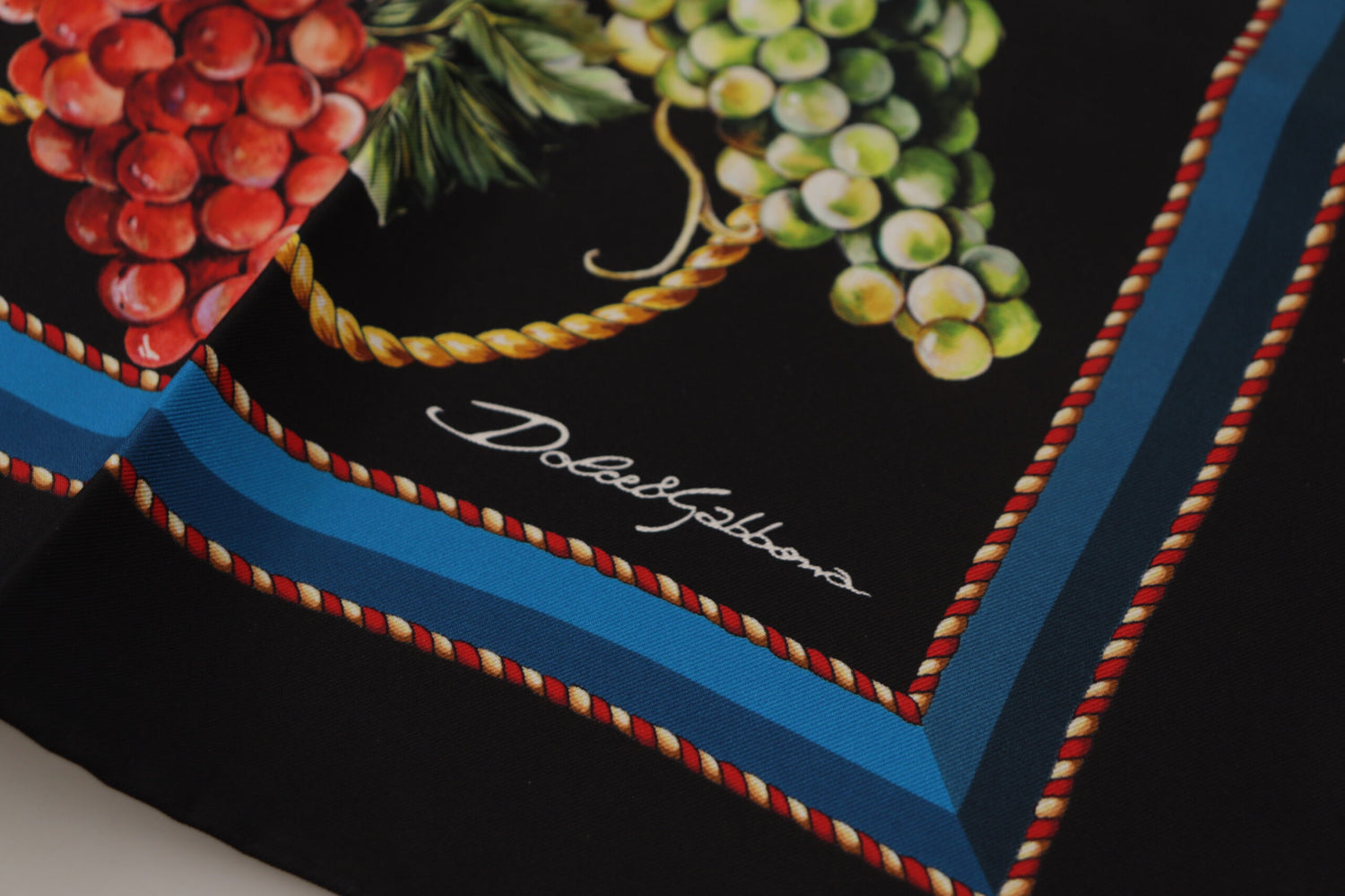 Dolce & Gabbana Black Vineyard Print Square Handkerchief Silk Scarf - DEA STILOSA MILANO