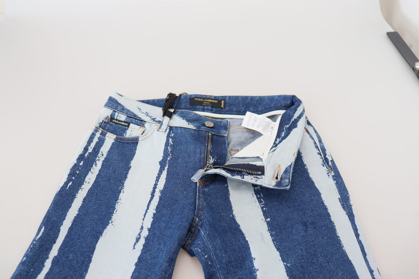 Dolce & Gabbana Cobalt Blue Stripes Skinny Denim Cotton Jeans - DEA STILOSA MILANO