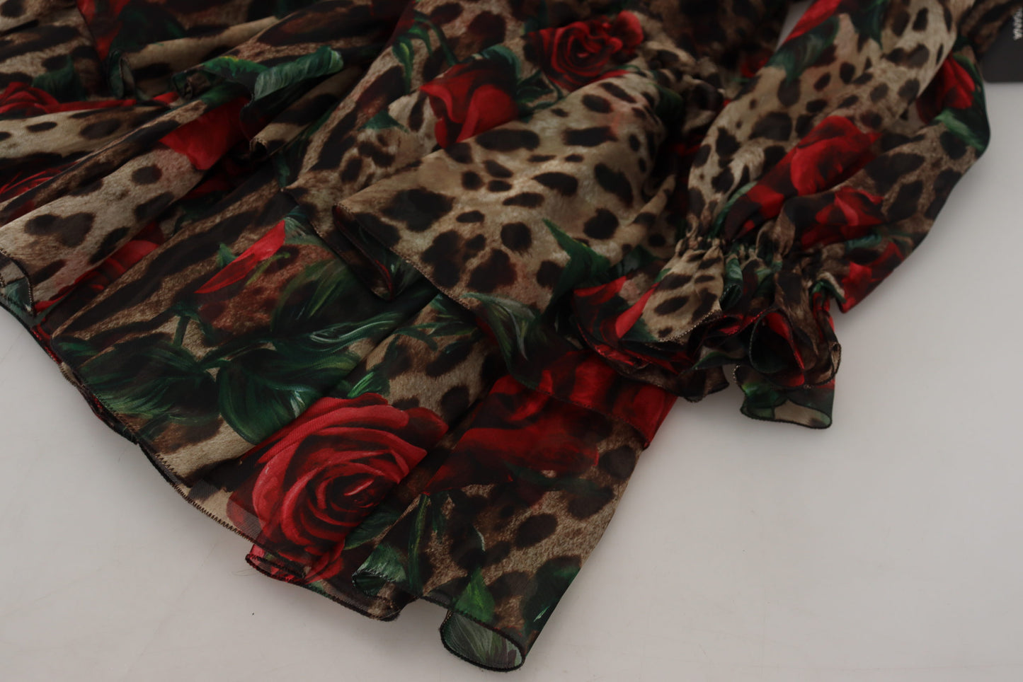 Dolce & Gabbana Brown Leopard Roses Silk Ruffled Gown Dress - DEA STILOSA MILANO