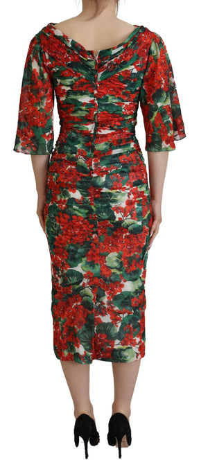 Dolce & Gabbana Multicolor Geranium Silk Sheath Midi Dress - DEA STILOSA MILANO