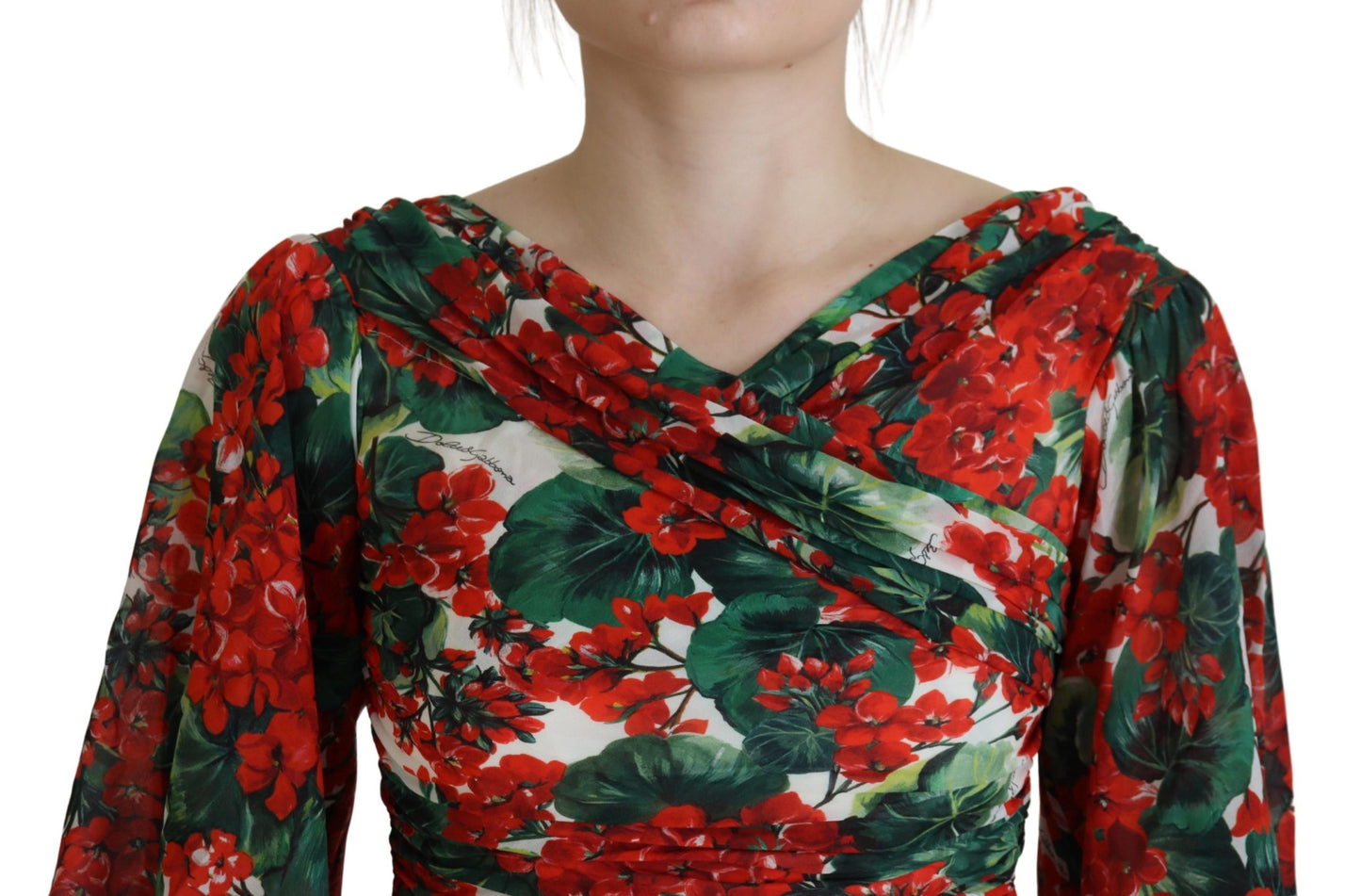 Dolce & Gabbana Multicolor Geranium Silk Sheath Midi Dress - DEA STILOSA MILANO